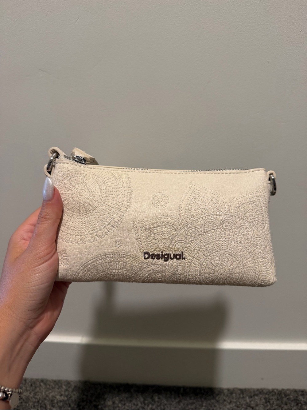 Desigual Cream Embossed Wristlet Clutch
